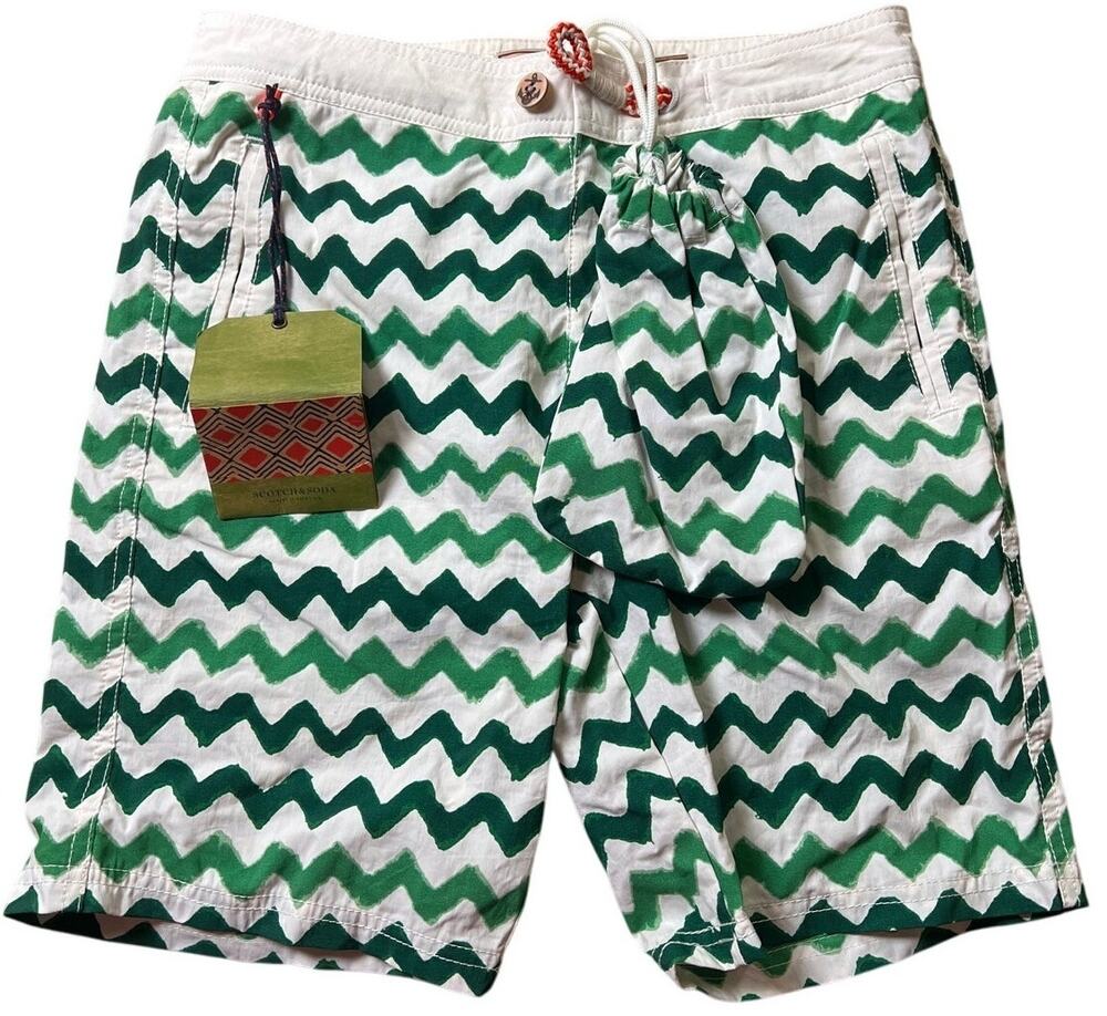 NWT Scotch & Soda Green and Blue Stripe Boys Swim Bottoms Size 14